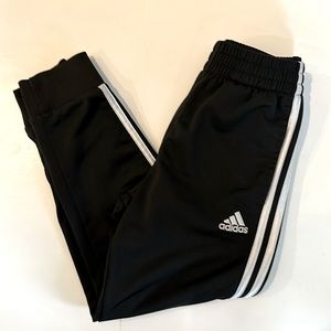 ADIDAS Boys’ jogger pants, black with white Adidas side stripes, Youth M (10/12)